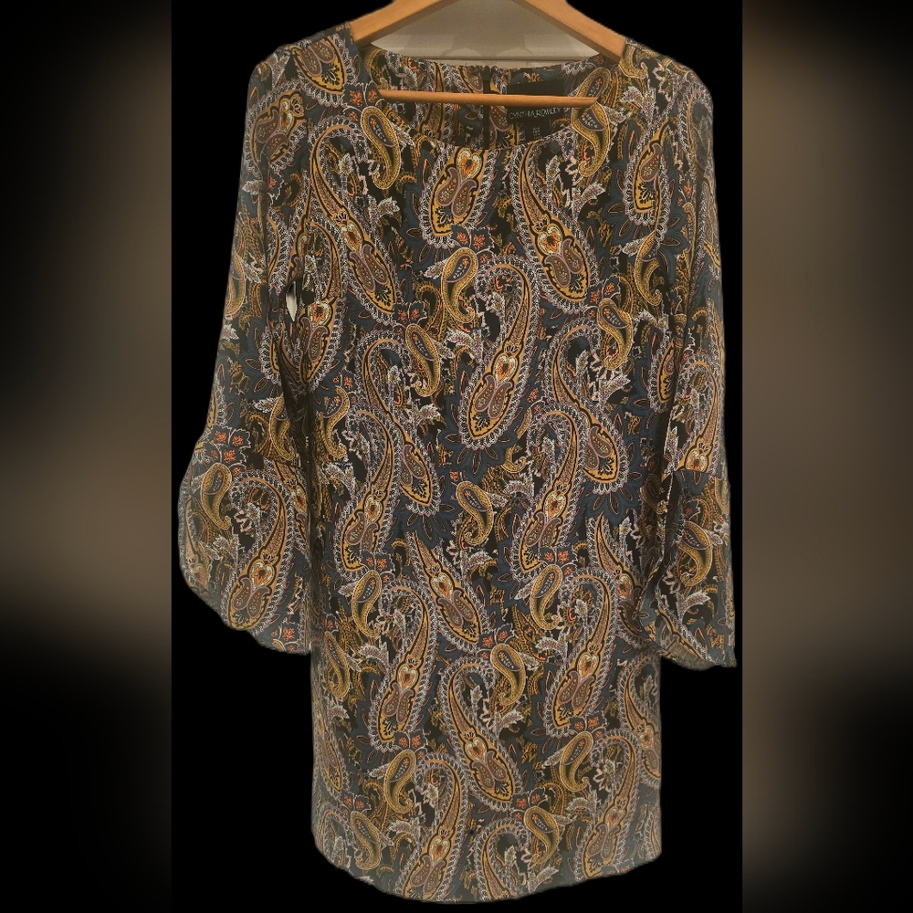 Cynthia Rowley -  Teal, Black and Gold Paisley Dress - Size 4